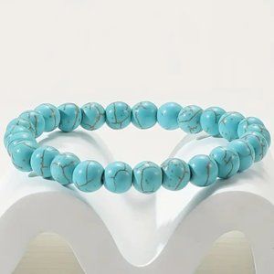 NEW NATURAL GEM STONE TURQUOISE STRETCHY OSFA BEADED UNISEX BRACELET